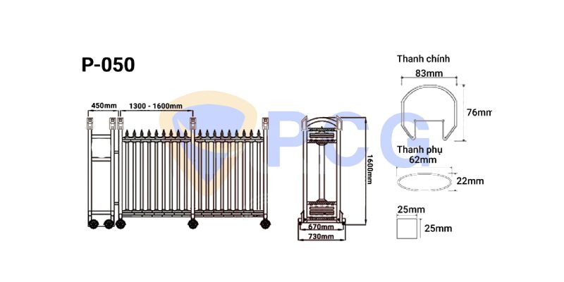 thông số kỹ thuật cổng xếp