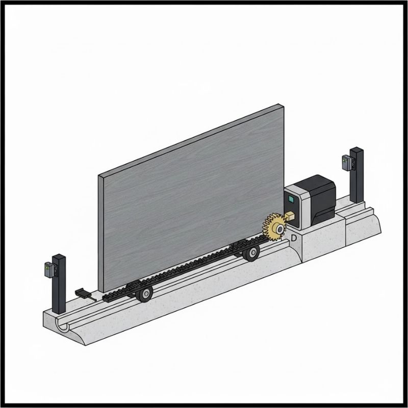 Sơ đồ cấu tạo motor cổng trượt nhôm và thanh răng